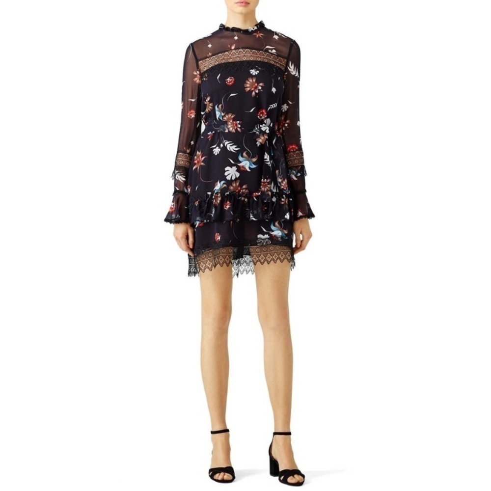 NICHOLAS black floral silk dress S